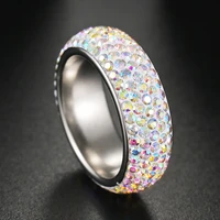 5 rows rainbow crystal rings for women new trendy silver color stainless steel ring anniversary wedding engagement jewelry gift