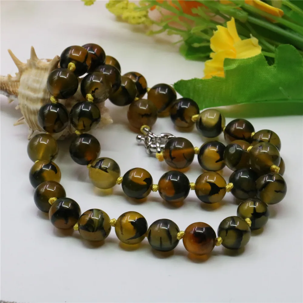 Цепочка Женская из натурального камня с агатом желтого дракона 8/10/12 мм 18 дюймов