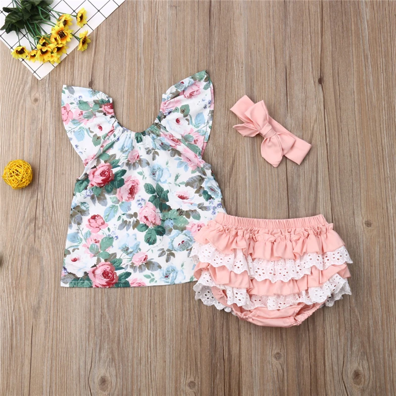 

Kids Baby Girl Clothes Sleeveless Floral Tops+PP Shorts Dress 3PCS Outfit Set Princess Girl Clothes Set 3pcs