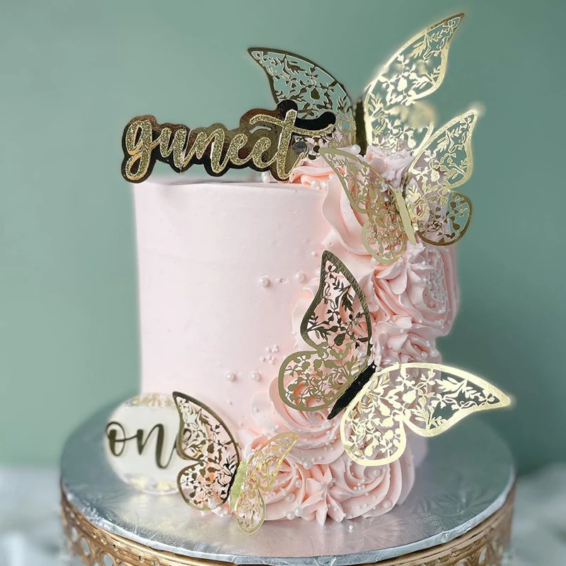 12 шт. 3D наклейки на стену в виде бабочки металлическая текстура полый золотой