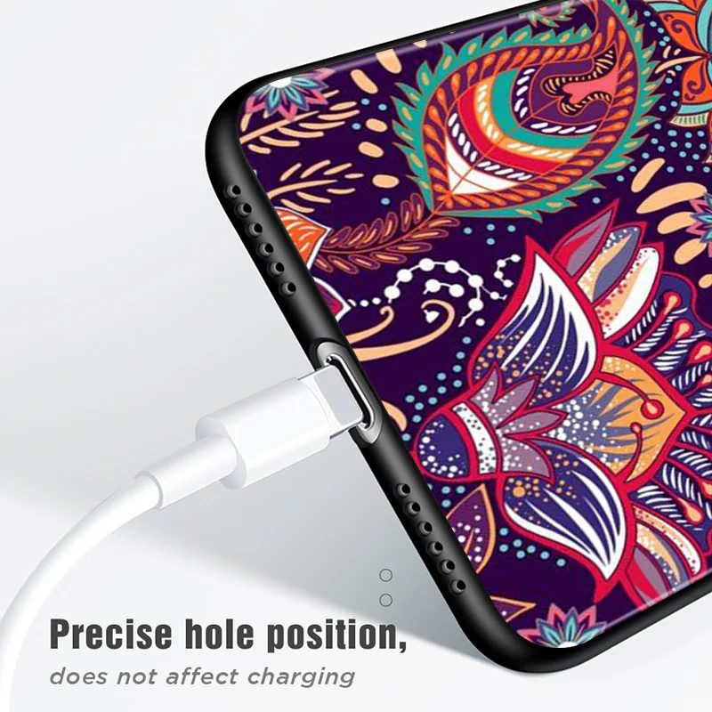 

Colorful Mandala Datura Flower Art For Apple iPhone 12 Mini 11 XS Pro Max XR X 8 7 6 6S Plus 5 5S SE 2020 Black Phone Case