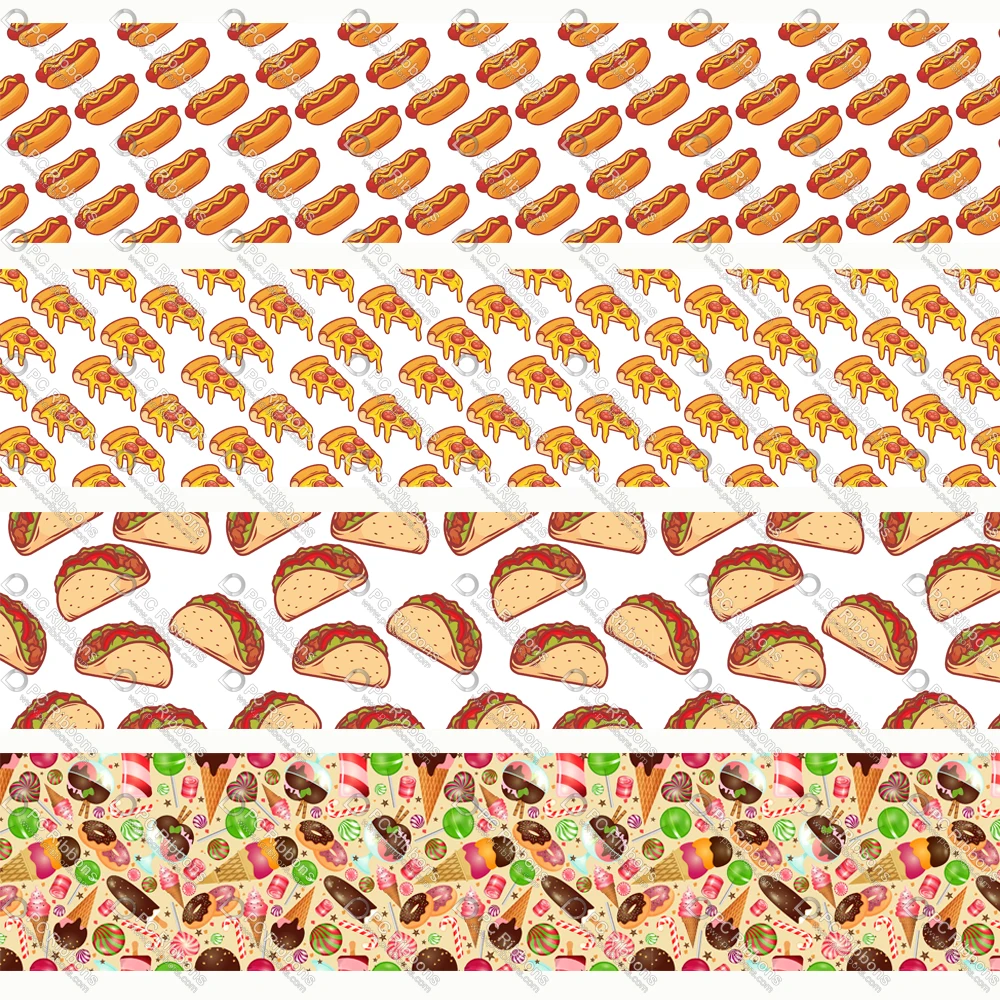 

Pizza Cartoon 1-1/2" Printed Lanyard/Grosgrain/Satin Design Customized Ribbon for Bow DIY Hair Craft Supplies Sewing