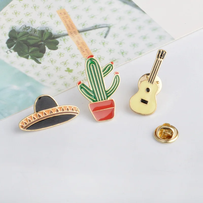 Potted Cactus Guitar Planet Cap Cowboy Brooch Enamel Pins Metal Broches for Women Badge Pines Metalicos Brosche Accessories | Украшения и