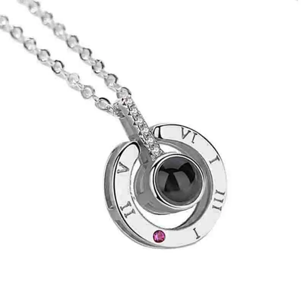 

Alloy Love Pendant 100 Languages I Love You Shaking Sounds with Projection Clavicle Chain Sweater Necklace