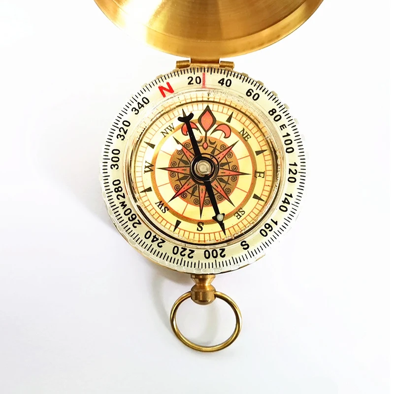 Наружный Карманный компас из чистой меди Металлическая измерительная линейка |