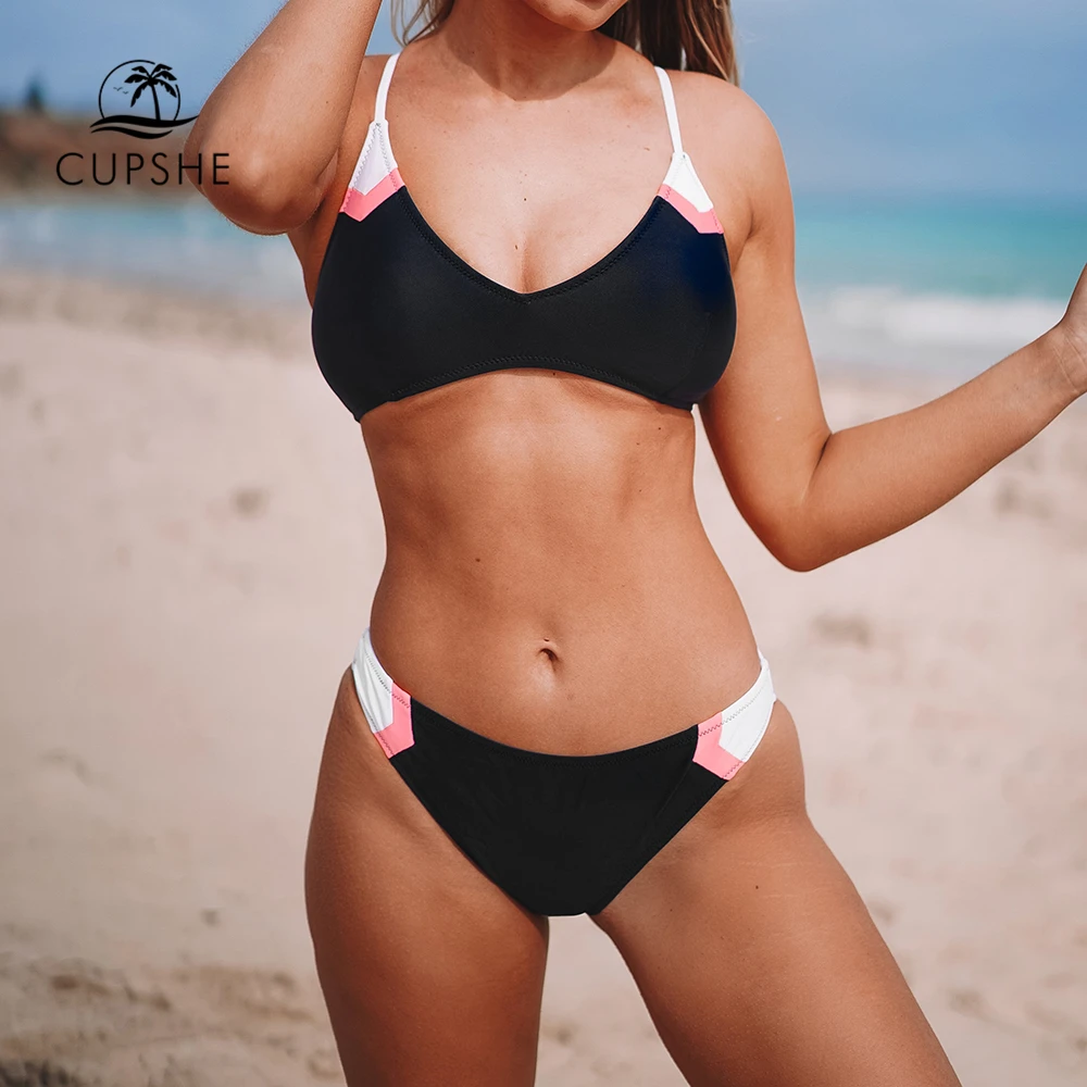 CUPSHE, темно-синие спортивные комплекты бикини на шнуровке, женские сексуальные цветные купальники из двух частей,, для девушек, пляжные купальники, купальники
