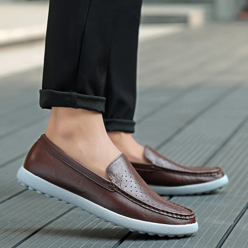 

Кроссовки Slipon мужские, повседневная обувь для лета, кожаные, спортивные, белые, повседневные