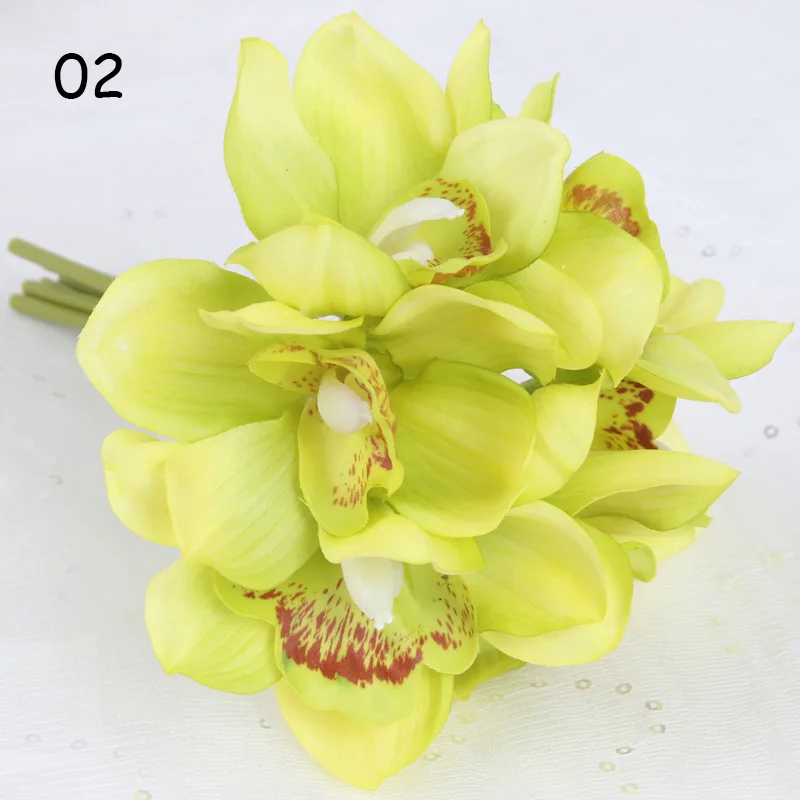 02 1 Набор, настоящее прикосновение, cymbidium, 6 головок, для украшения стола, цветок, сделай сам, для свадьбы, невесты, ручная работа, цветы, домашний декор, искусственная Орхидея - Цвет: 02