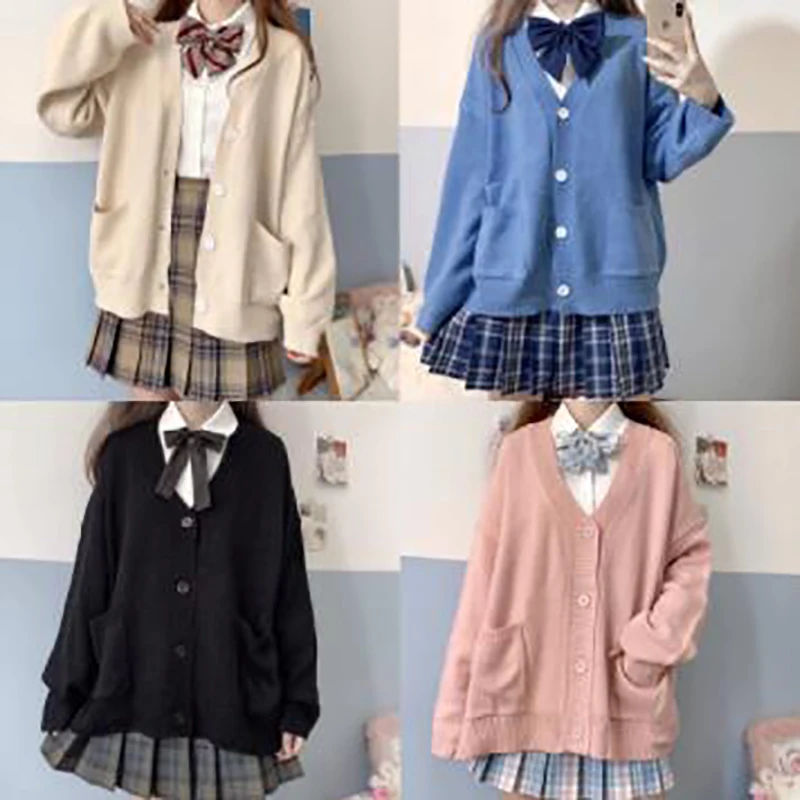 

Japanese style sweater spring autumn V-neck cotton knitted sweater JK uniform cardigan multicolor Cosplay women's wear