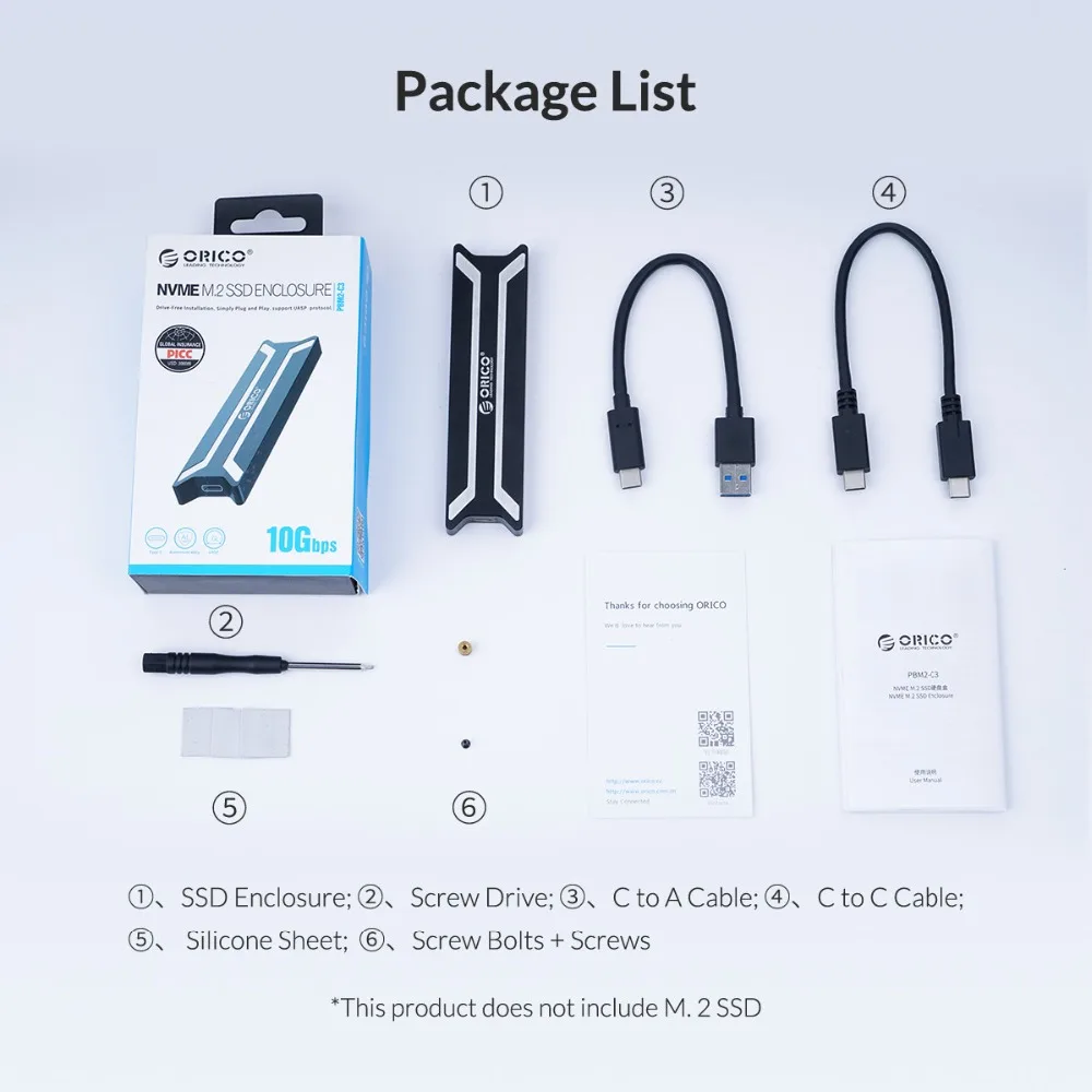 ORICO алюминиевый M.2 Накопитель SSD с протоколом NVME чехол USB C USB 3,1 10 Гбит/с Жесткий диск чехол поддержка UASP M.2 USB NVME корпус жесткий диск коробка