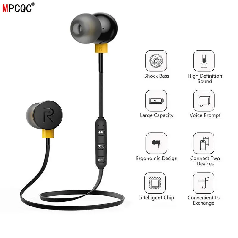 Магнитные беспроводные bluetooth наушники музыкальная гарнитура спортивные