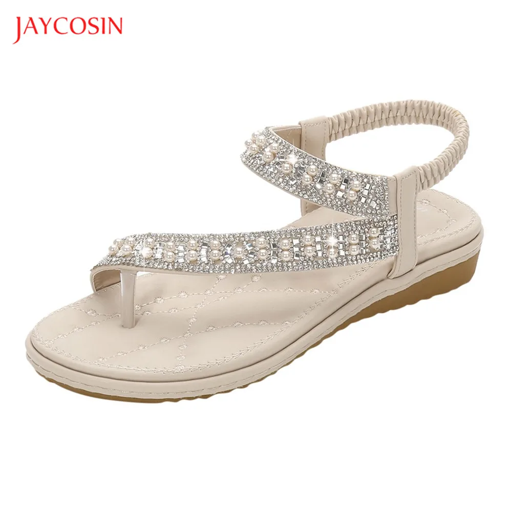 Jaycosin классические женские летние сандалии для отпуска на танкетке стразы