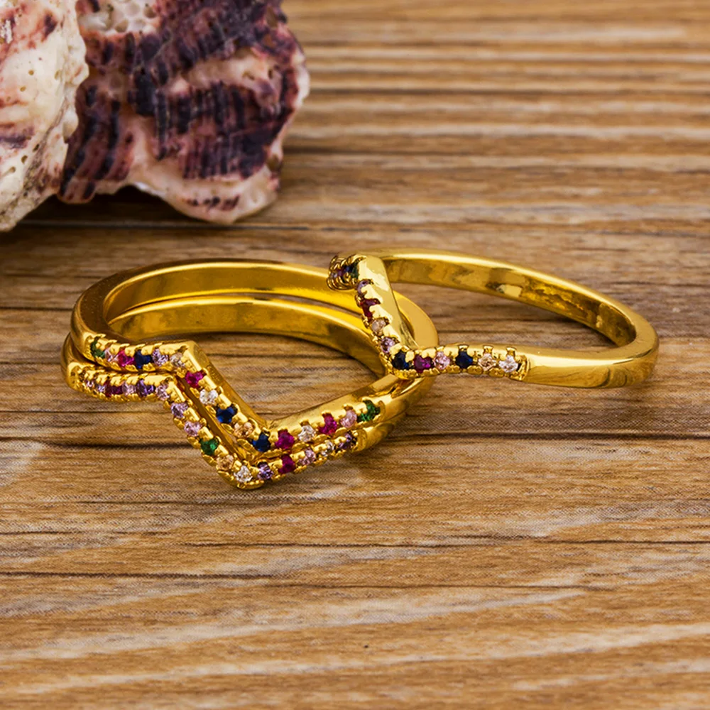 Новые простые волна Форма Медь CZ Радуга кольца Кристальное украшение