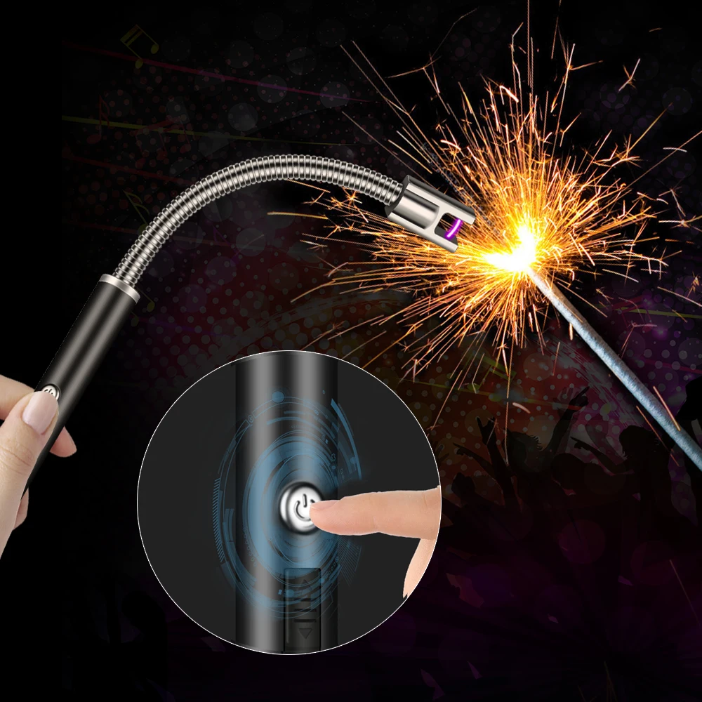360 Rotation Long USB Electronic Lighters Rechargeable Pulse Arc Lighter Windproof Kitchen Outdoor BBQ Plasma Novelty | Дом и сад