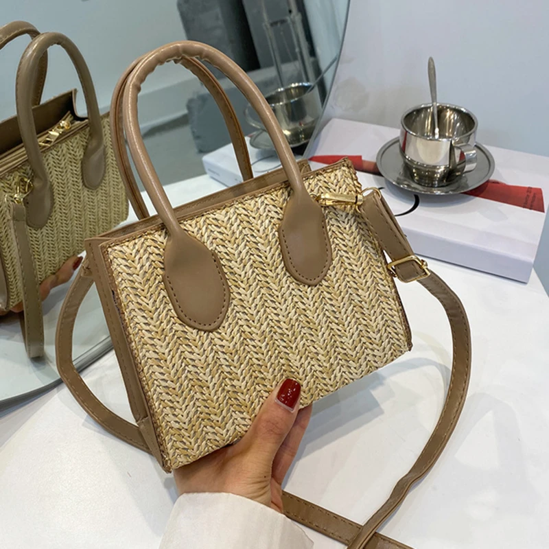 

2021 Summer Shoulder Bag For Women Soft Patchwork Crossbody Female Small Square Messenger Bag Beach Travel Bag