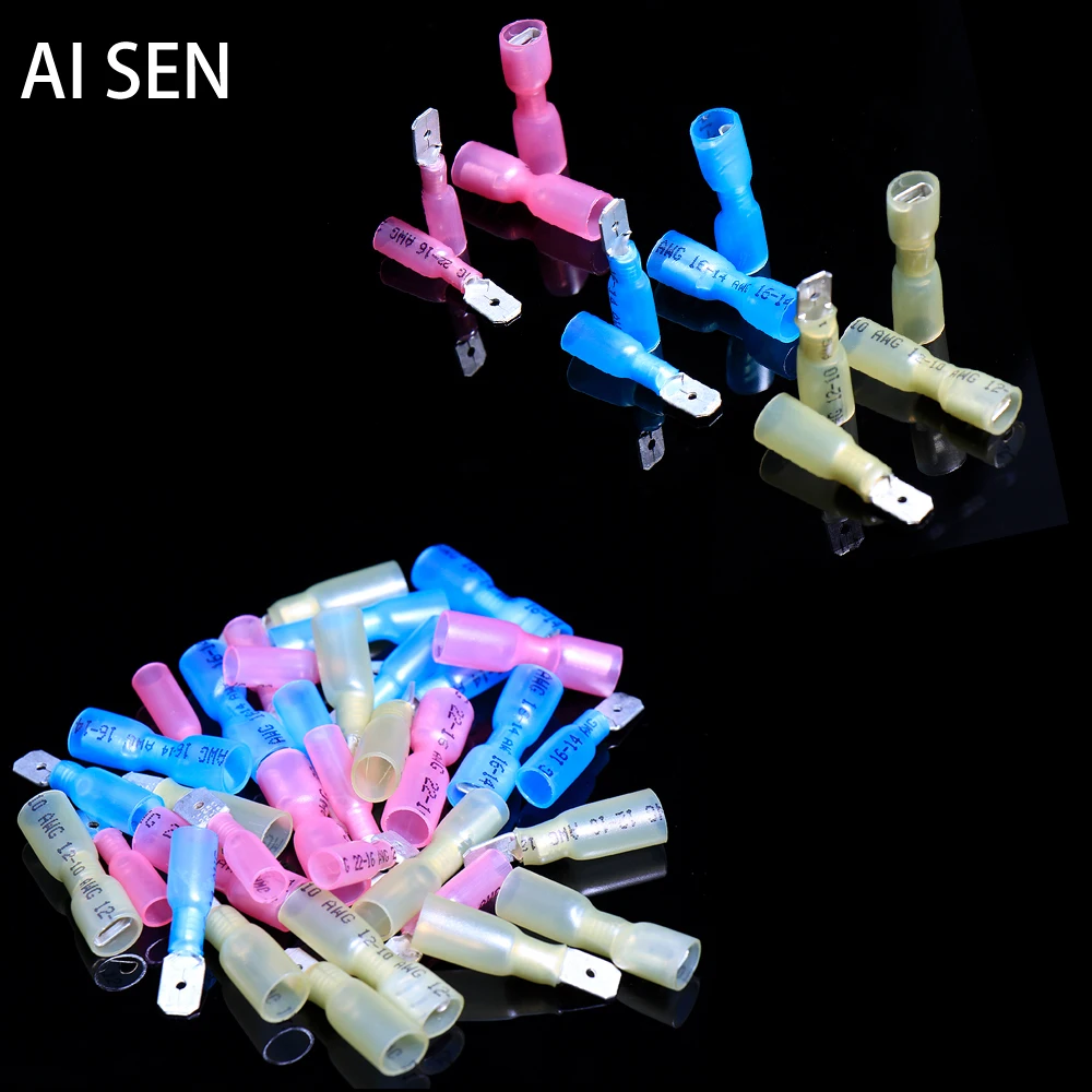 

Crimp Terminals Kit Insulated Butt Wire Connector Electrical Cable Male Female Spade Heat Shrink Waterproof Quick Disconnect