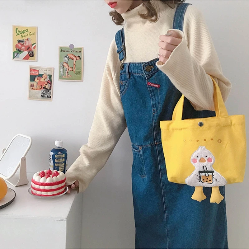

New Women Canvas Handbag Cute Duck Bag Ladies Fashion Cartoon Tote Shopping Bags for Female Casual Purses