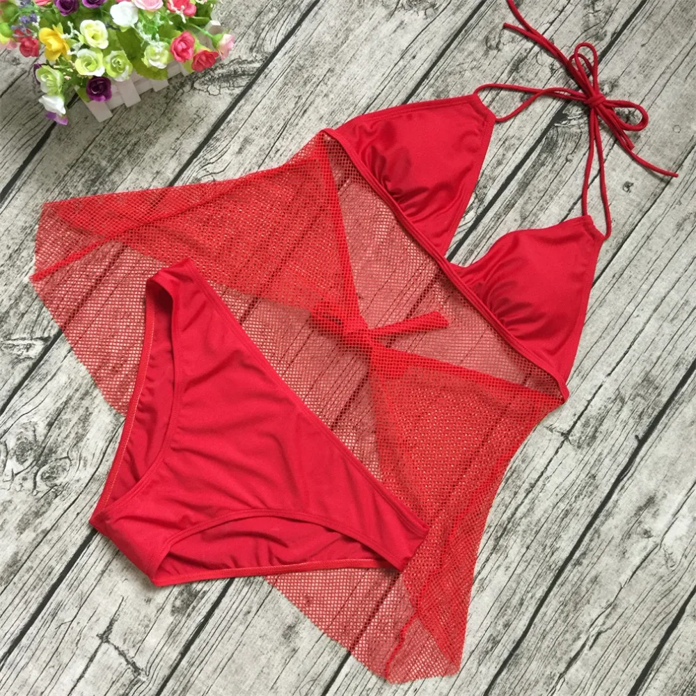 Женский Одноцветный сетчатый бикини купальник пуш ап с низкой талией купальный