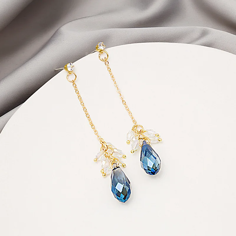 

925 silver needle long tassel crystal earrings Japan and South Korea new trend earrings net red wild earrings