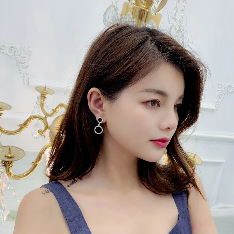 Xinwei Эффектные серьги 2019 черные круглые геометрические для женщин Кристальные