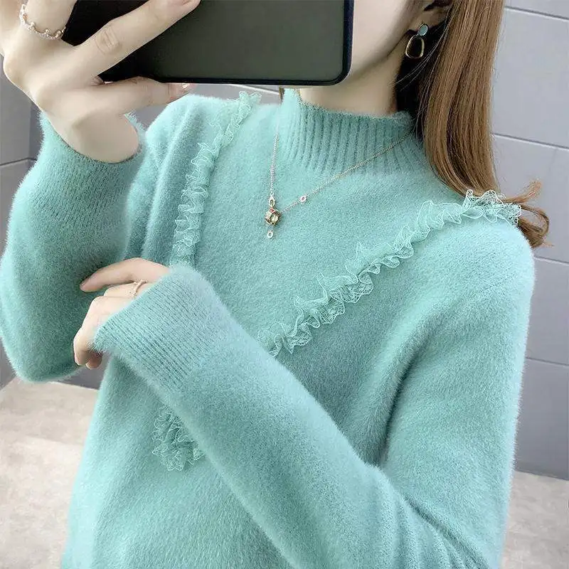 

Women 2021 Autumn Winter New Loose Pullover Sweater Tops Female Mink Velvet Knitted Jumpers Ladies Solid Warm Pullovers P492