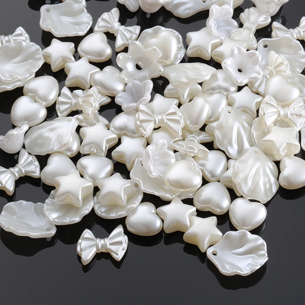

100pcs Imitation Pearls Beads Acrylic White Star Heart Shell Beads Charms for Jewelry Making DIY Necklace Bracelet Accessories