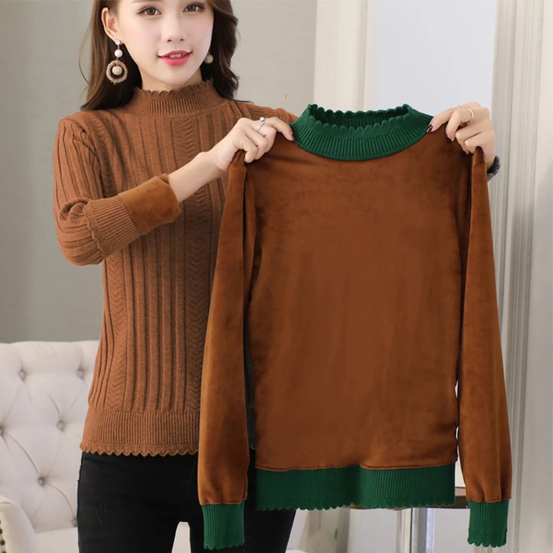 Женский вельветовый свитер Осень-зима 2019 приталенные пуловеры с