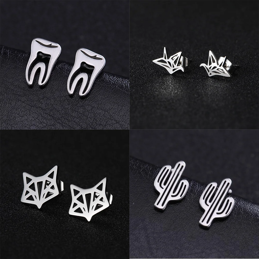 Маленькие серьги Lemegeton из нержавеющей стали с зубьями КАКТУСОМ самолетом волком