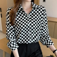 2022 new women plaid blouse fashion turn down colla shirt long sleeve top chiffon blouses spring new woman clothes chemise femme