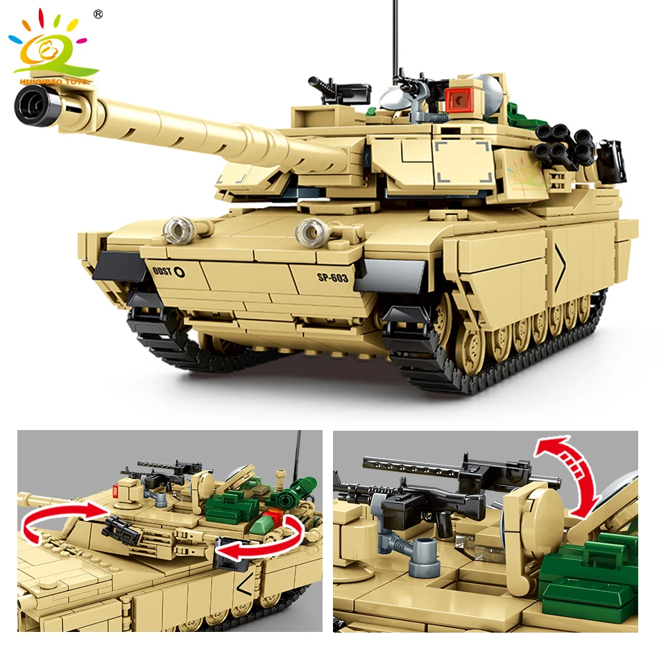 HUIQIBAO 1052 Шт Военный M1A2 большой Танк панзер строительные блоки город оружие WW2
