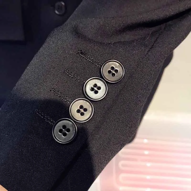 Cosmicchic Women's Black Wool Suit Shoulder Pads Waist Hugging Ladies Jackets Office Business Autumn Blazer Elegant Outwear