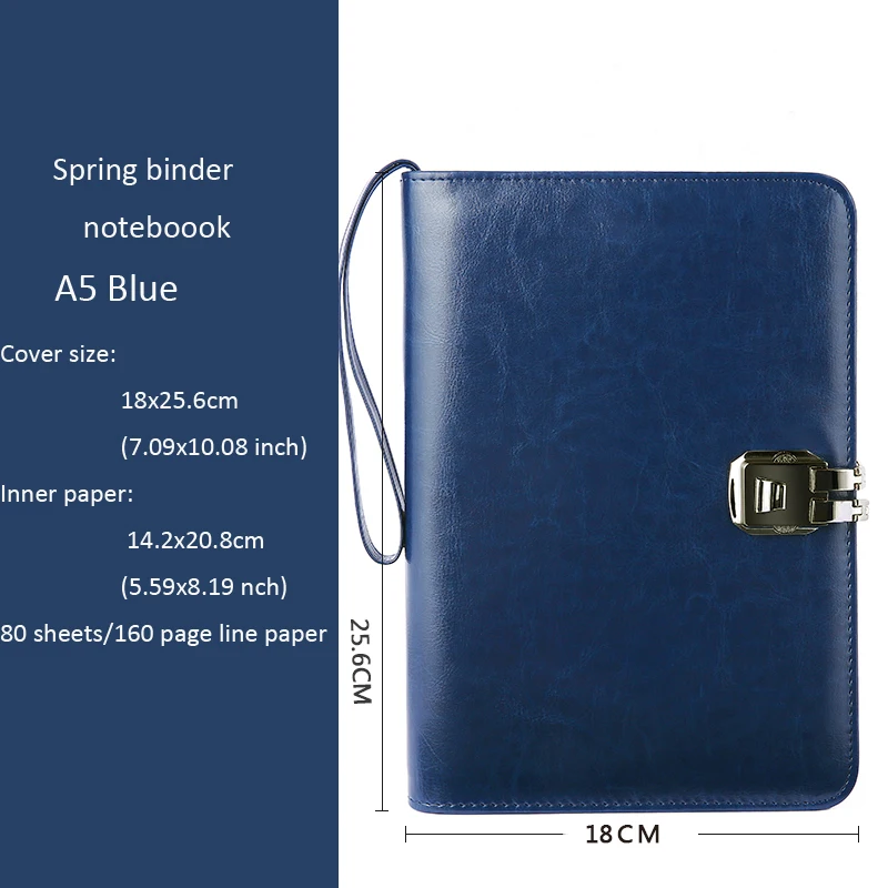 Blue А5 бизнес стиль запираемый блокнот застежка-молния дневник, 7,09x10,08 дюймов, 80 листов, TPN062 - Цвет: Blue
