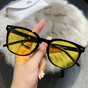 Square Round Sunglasses Women Men Driving Goggles Yellow Lens Transparent Optical Eyewear Frame Colo in India