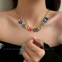 2021 wholesale multicolor acrylic flower freshwater pearl necklace japanese korean fashion styletrend clavicle simple chain