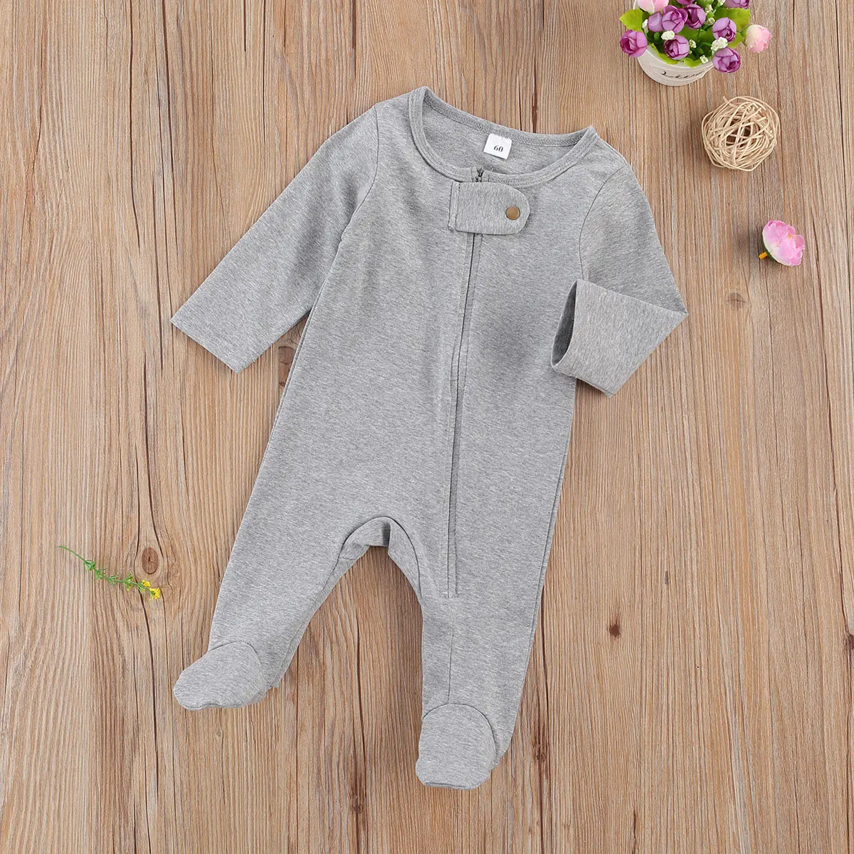 

Ma&Baby 0-6M Autumn Spring Infant Newborn Baby Girl Boy Romper Long Sleeve Zipper Jumpsuit Soft Baby Clothing
