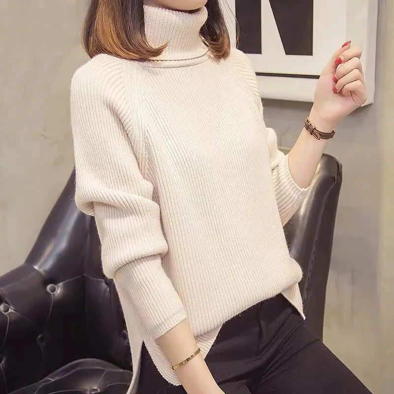 Осенне-зимний женский комплект из вязаного свитера и пуловера с высоким воротом