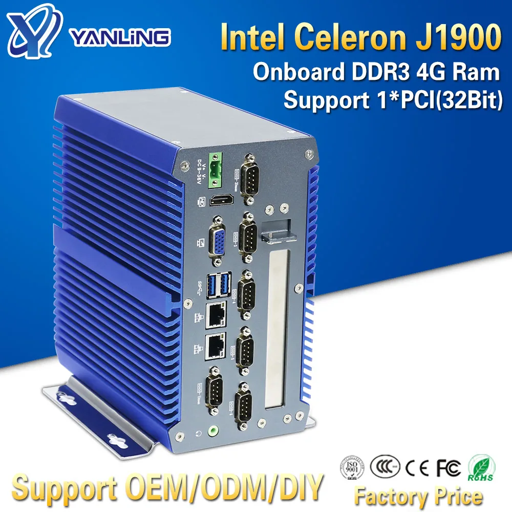 Yanling Smart Intel J1900 четырехъядерный промышленный мини пк встроенный 4 гб озу Dual Lan Ubuntu