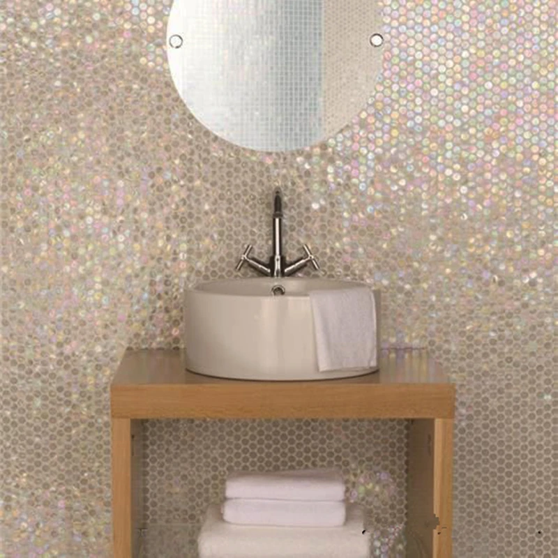 19 мм круглая аквасиняя глазурованная стеклянная мозаичная плитка радужная Белая