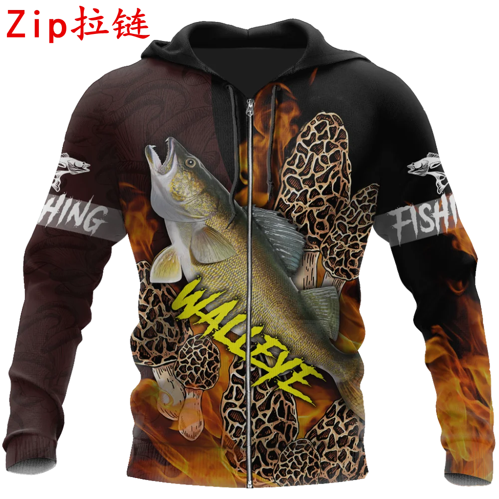 

Walleye Fishing Mushrooms 3D Printed Mens Hoodie Fashion Harajuku Streetwear Autumn Unisex Jacket Tracksuits L714
