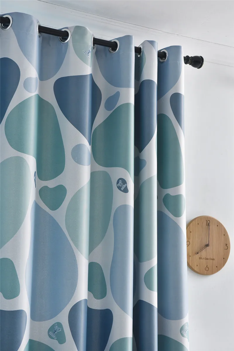 Blue Cobblestone Printed Curtains Shading Fabrics for Living Room Modern Yellow Blackout Curtains Water Ripple Curtain WP419#20