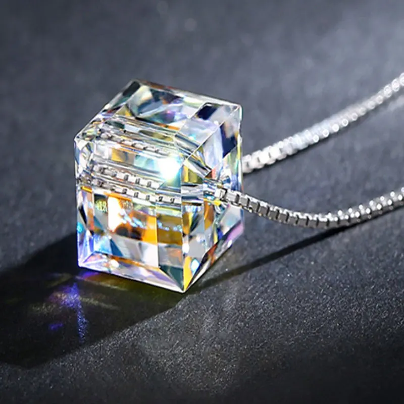 Kristi Tnia 925 prata quadrado açucar colar de cristal com carаter simples e aurora estilo Classico|Ожерелья с подвеской| |
