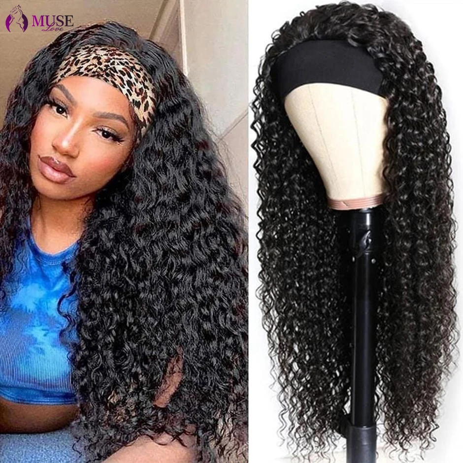 MUSE LOVE Headband Curly Human Hair Wigs 180% Indian Kinky Curly Human Hair Headband Wigs For Women Full Machine Made Curly Wigs