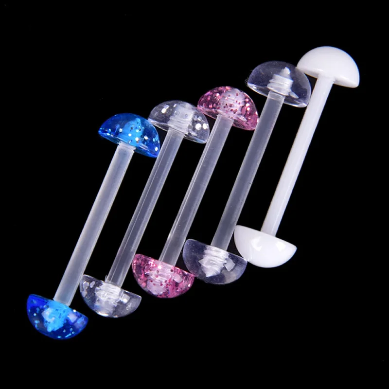 

5Pcs/Set Mixed Acrylic Ball Barbell Soft Bar Tongue Ring Studs Body Piercing