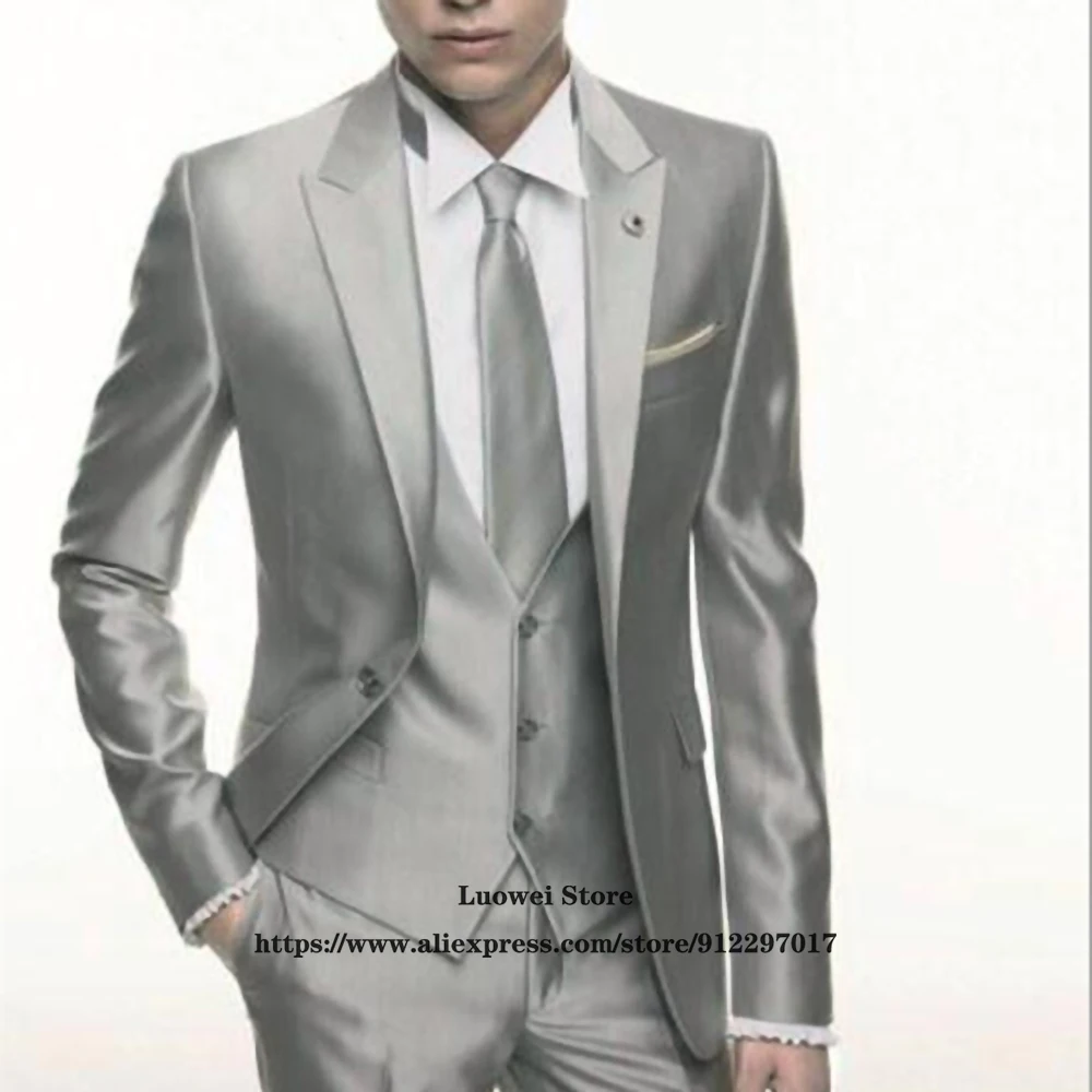 Мужской облегающий костюм для жениха серебристо-серый свадебный смокинг с