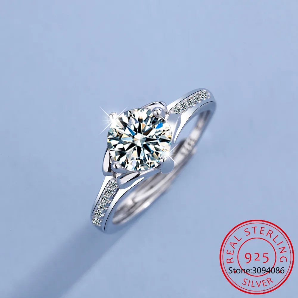 

Кольцо из серебра 925 пробы, Круглый, прозрачный CZ пробы, для женщин и девочек