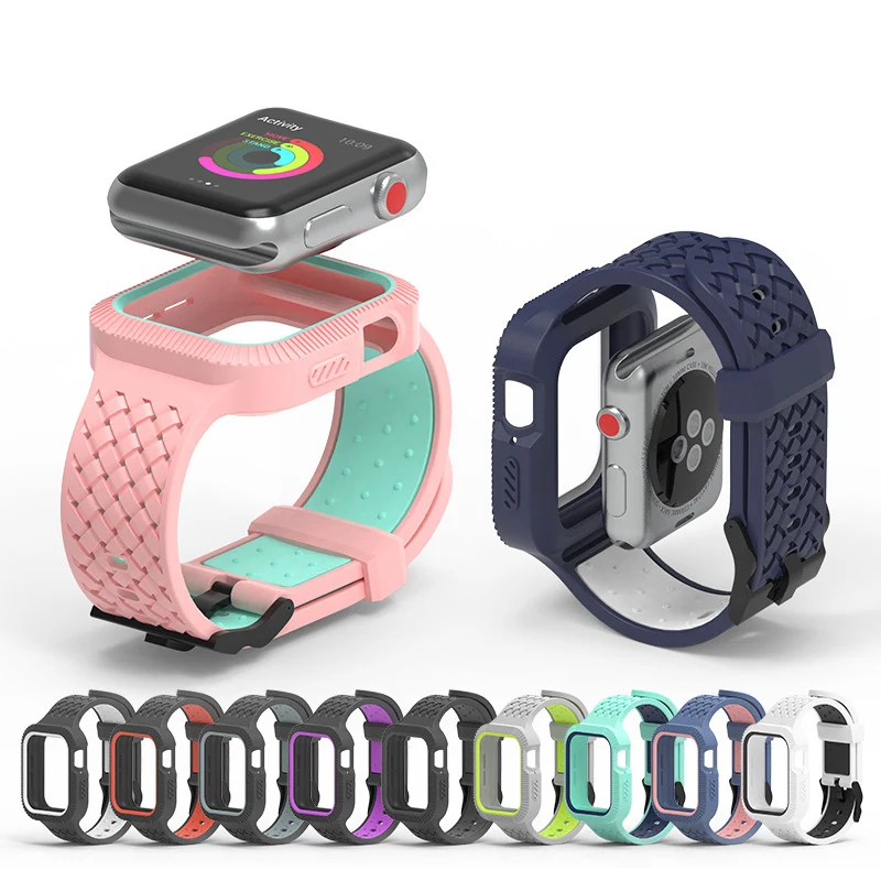 

Strap +Case for Apple Watch Bands 44mm 40mm Sport Silicone Bracelet for Apple Watch Series 6 5 4 SE Iwatch Band Wristband Straps