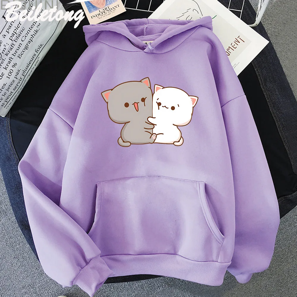

Kawaii Cat Hoodie Peach Cartoon Print Clothing Aesthetic 2022 Spring Winter Pink Tops Funny Cute Sweatshirts Girls Hooded Female
