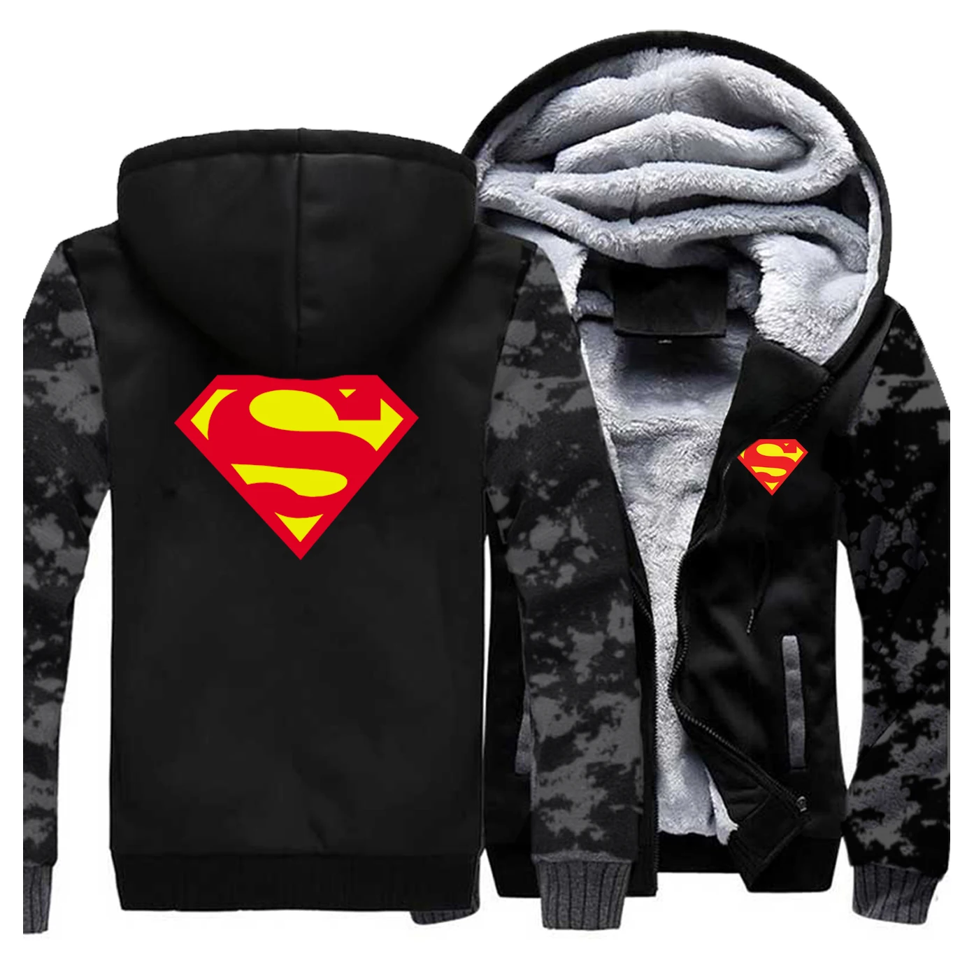 Superman Winter Men Thick Warm Fleece Jacket Logo Print Coat Hoodies Coats Sweatshirts Super Hero Jacket Thicken Hoodie Jackets