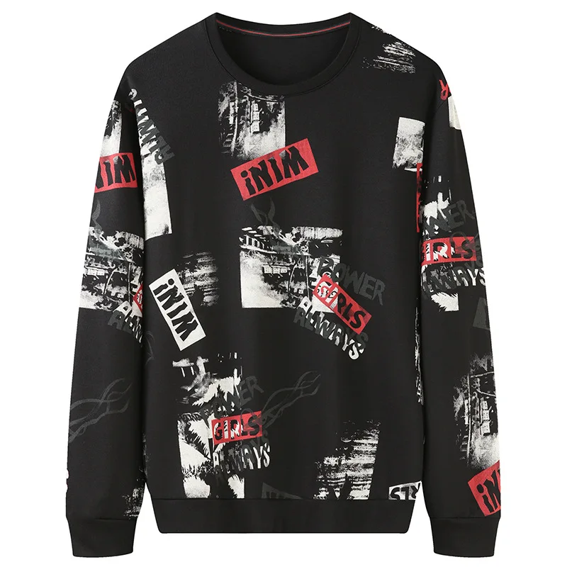 Autumn new fashion men s oversized round neck printed long sleeve sweater