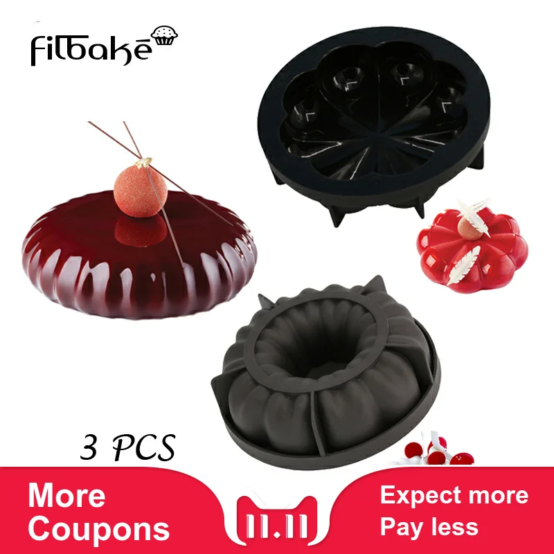 FILBAKE 3 шт. формы для выпечки различных круглые черные 3D DIY силиконовый шоколад мусс